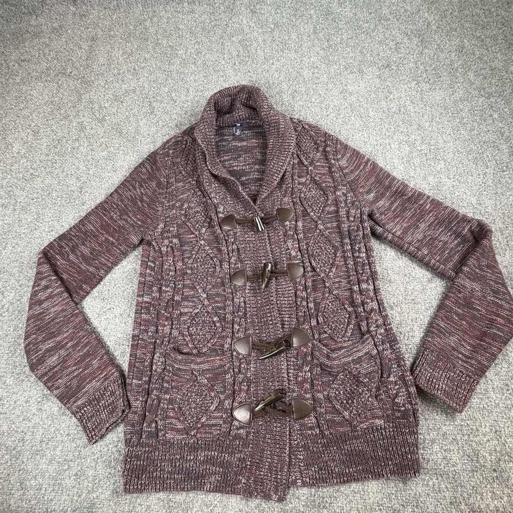 Gap‎ Sweater Jacket Cardigan Women's S Blue Marled Toggle Cable Knit Preppy Cozy